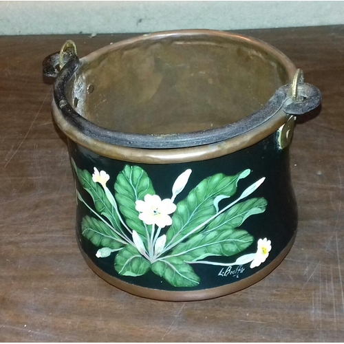 66 - 14 cm tall copper pan with hand-painted enamelling