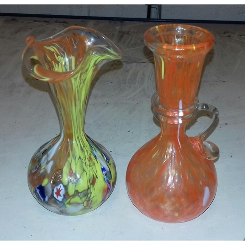 68 - 2 x 17 cm tall Victorian glass vases being spatter and handled