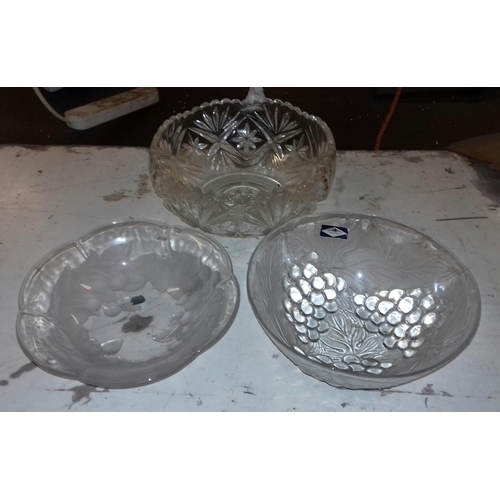 90 - 3 x assorted crystal bowls largest being 27cm diameter