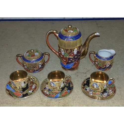 115 - Samurai China Japan hand-painted 3 place setting 9 piece tea set