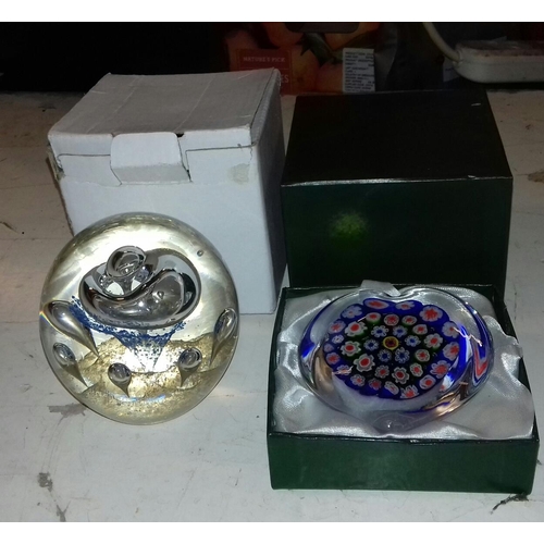 80 - 2 x boxed glass paperweights