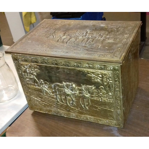 25 - Embossed brass coal/log box