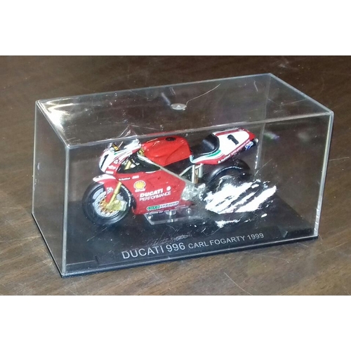 48 - Diecast and plastic Carl Fogarty 1999 Ducati 996 in perspex display case