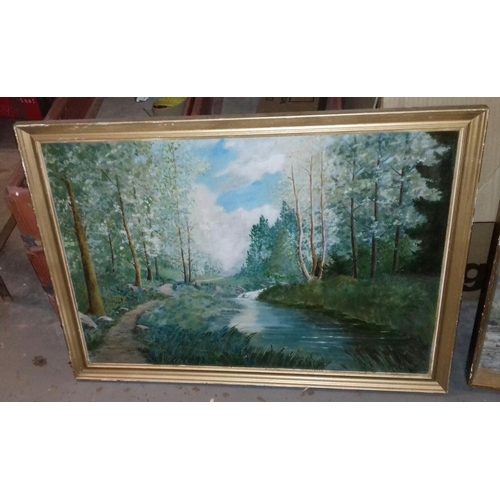 549 - 76 x 56 gilt framed oil on board riverscape and 65 x 50 cm oil on board landscape signed THIEME