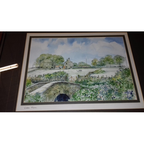 570 - 55 x 45 cm framed and mounted watercolour titled Dales Farm, no visible signature