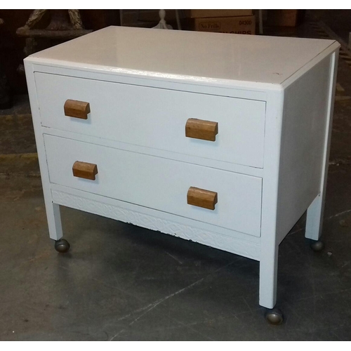 441 - White upcycled 2 drawer chest on wheels approx. 76 x 43 cm