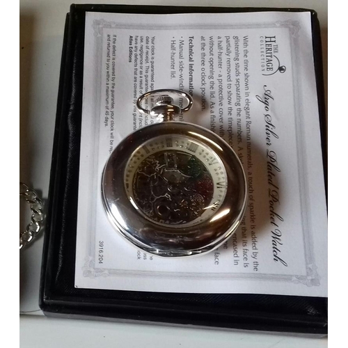 642 - Boxed heritage collection Argo silver-plated pocket watch with COA