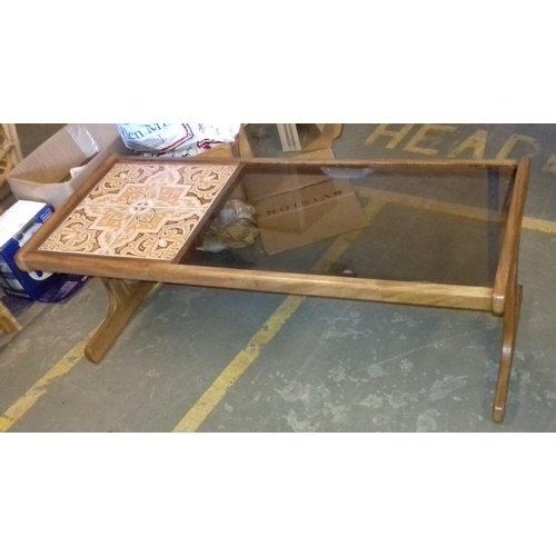 438 - 121 x 50 cm tile and Glass topped G Plan coffee table