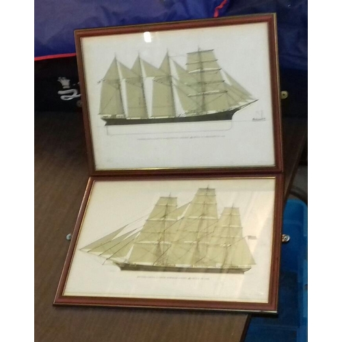 127 - Pair of 44 x 34 cm wooden framed Victorian boat pictures