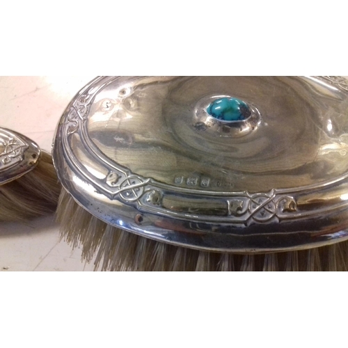 582 - H&H Birmingham hallmarked silver with turquoise inset stone 2 x brush and comb set