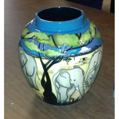 61 - 19 cm tall large Moorcroft 'TREETOPS' lidded ginger jar with elephant design