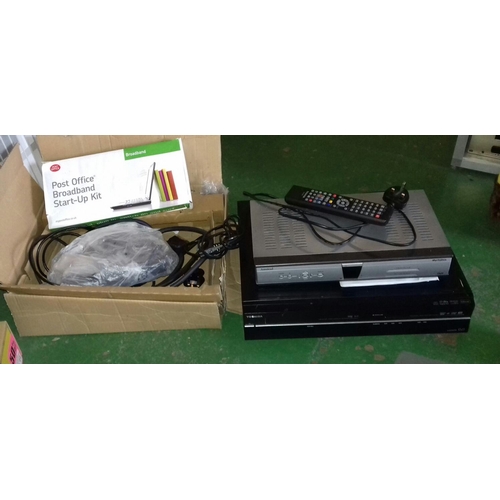 421A - Toshiba 250 gb digital video recorder with remote and manual, Amstrad digibox and boxed broadband ki... 