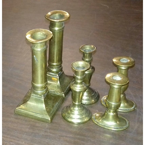 87 - 3 x pairs of vintage brass candlesticks