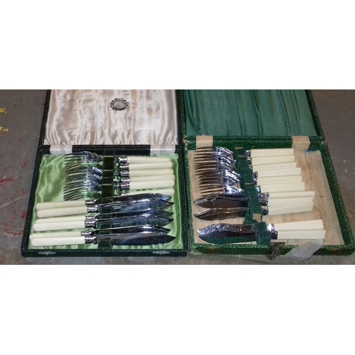 277 - 2 x fish knife and fork sets in cases, one missing a knife