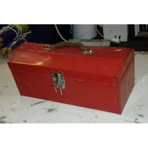 285 - Red metal tool box with assorted tools