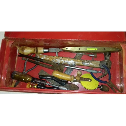 285 - Red metal tool box with assorted tools