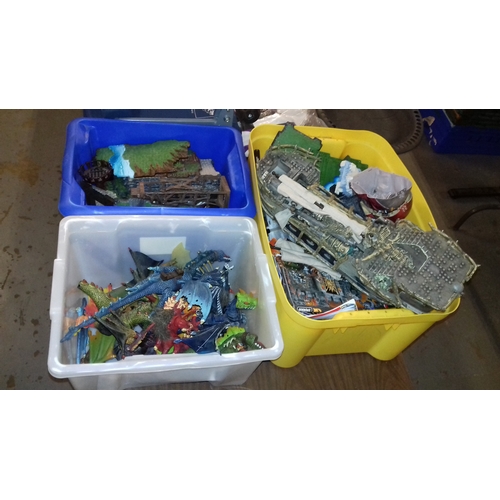 203 - Large amount of Mega-Bloks Pirates and Dragons in three plastic tubs