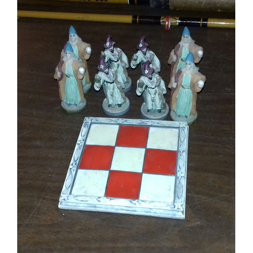 46 - Set of 8 x 9 cm tall resin wizard figures on nine square board base