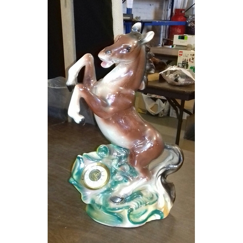 115 - 43 cm tall lustre glazed ceramic rearing horse figural clock