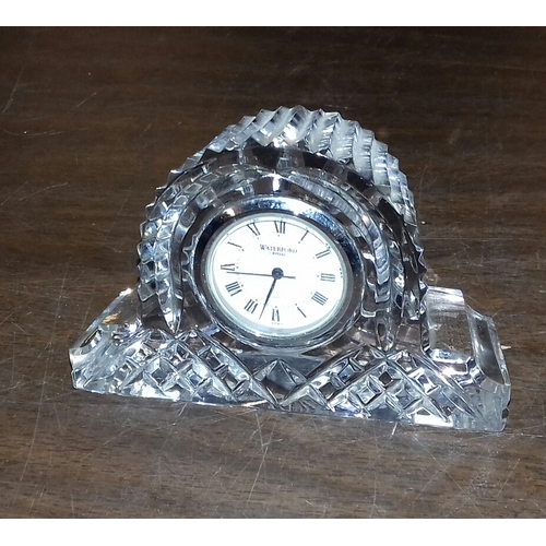 28 - 10 x 4 x 7 cm tall miniature Waterford crystal mantel clock