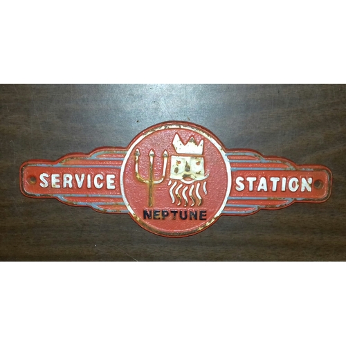 51 - 27 x 10.5 cm Neptune service station cast sign