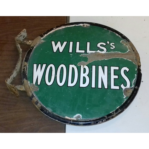 340 - 46 cm diameter enamel Will's Woodbine double-sided sign