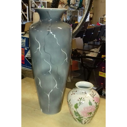 351 - 62 cm tall large grey vase & 24 cm tall bulbous posy vase