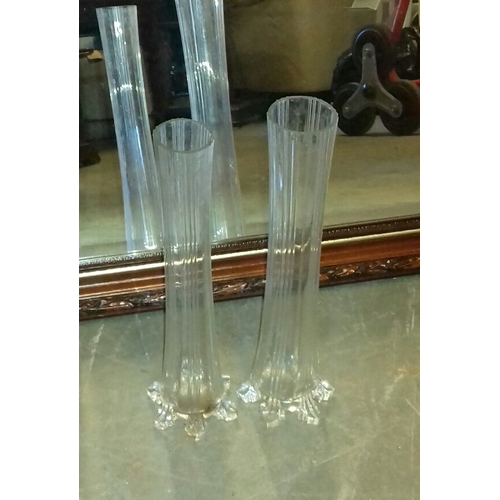 149 - Pair of 36 cm tall clear glass single stem vases