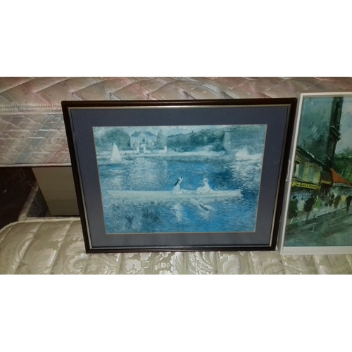 328 - 58 x 48 cm framed French street scene picture by Francois Claver & 57 x 46 cm framed Renoir picture ... 