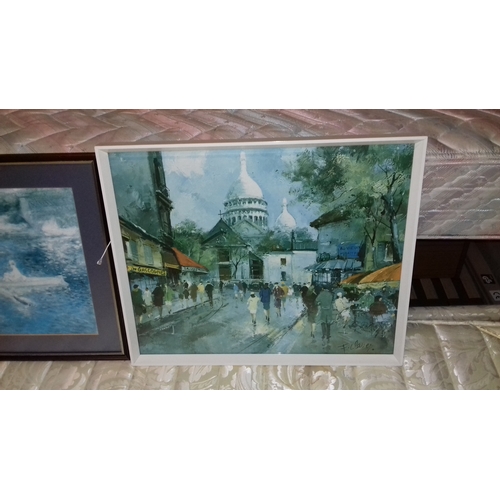 328 - 58 x 48 cm framed French street scene picture by Francois Claver & 57 x 46 cm framed Renoir picture ... 