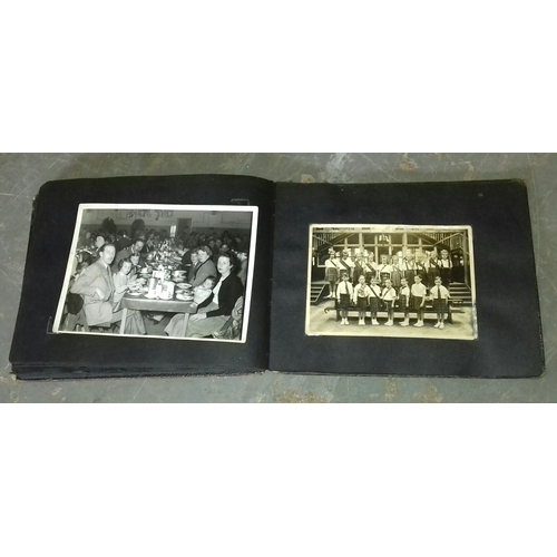 94 - Vintage photo album with assorted black and white family portrait and holiday photographs etc.