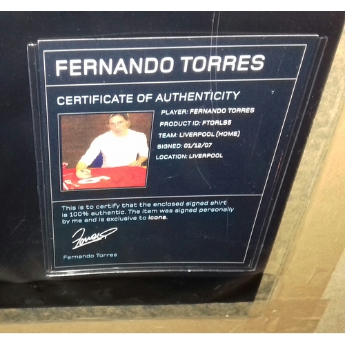 343 - 83 x 68 cm framed Fernando Torres signed Liverpool football club shirt with certificate of authentic... 