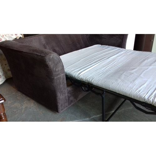 407 - Brown faux suede metal framed futon, very good condition