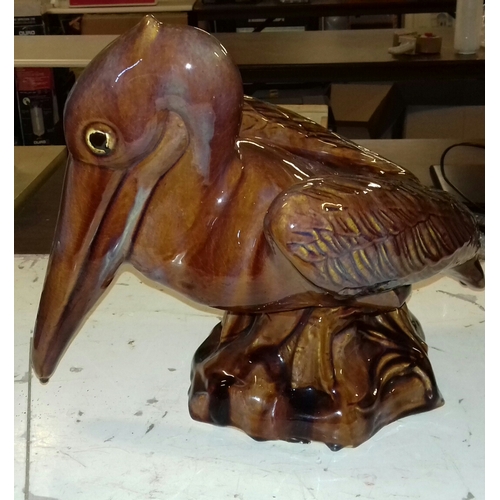 70 - Very large approx. 35 cm tall brown glazed ceramic pelican ornament