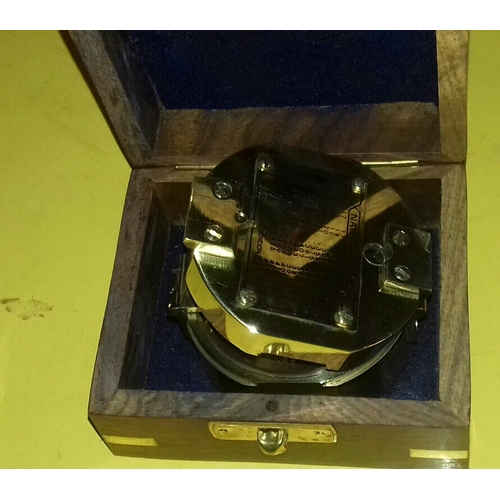 85 - Stanley London brass field compass in wooden inlaid box