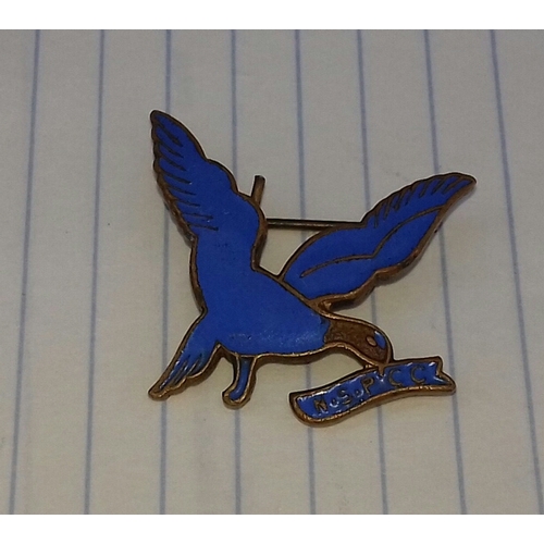 557 - Vintage enamelled NSPCC dove shaped pin badge, stamped on back League of Pity