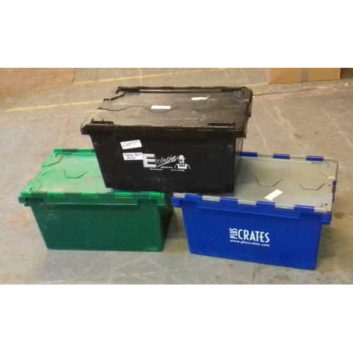 205 - 3 x heavy duty lidded storage crates