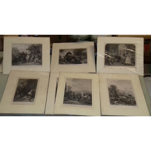 238 - Bundle of seven 40 x 33 cm mounted Victorian steel engravings, 2 being the same