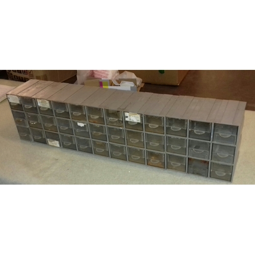 246 - 71 x 13 x 18 cm interlocking plastic bits and bobs drawers comprising of 36 x sections