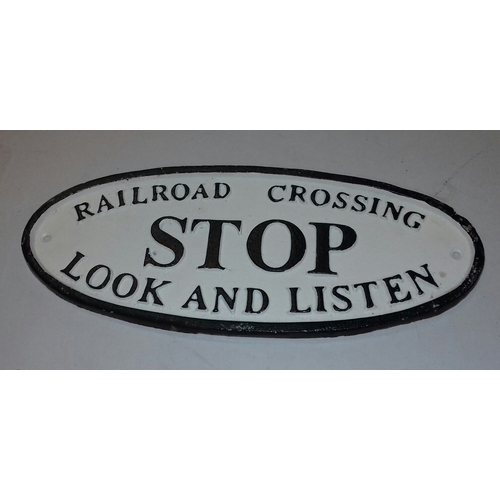 360 - 34 x 14 cm oval cast iron railroad crossing plaque/sign