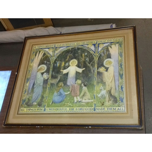 264 - 71 x 61 wooden framed 'All things bright and beautiful' picture by Margaret.W.Tarrant