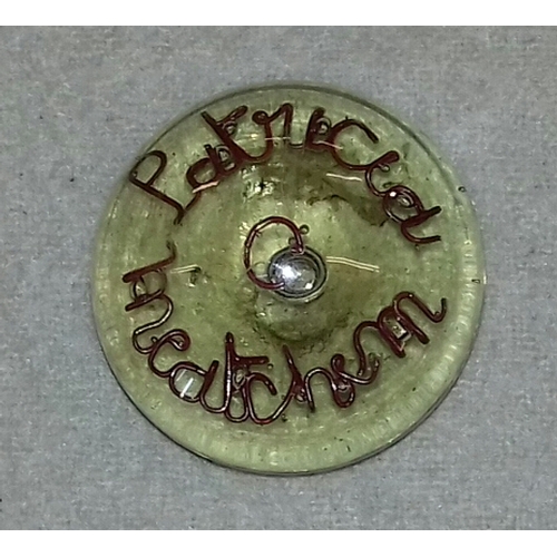 118 - Approx  7 cm wide Victorian art glass paper weight, inside reads 'Patricia Meatchem'