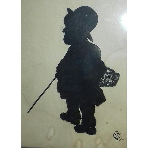 46 - 27 x 22 cm framed fisherman silhouette initialled SC or CS