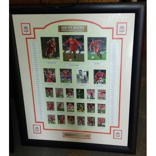 260 - 70 x 57 cm framed Liverpool FC '100 players who shook the kop' picture