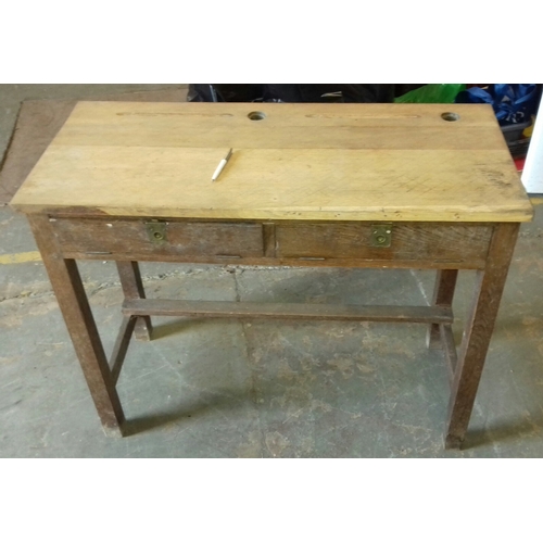 514 - 100 x 45 x 79 cm vintage wooden double school desk