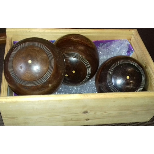 303 - 3 x old wooden bowling balls