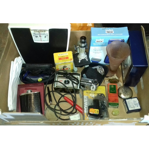 247 - Box of assorted misc' including bathroom scales etc