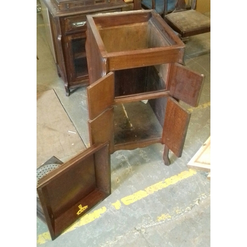 396 - Old Academy gramophone cabinet with distressed turntable and loose top