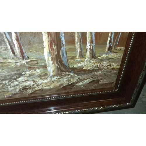 500 - 76 x 66 cm ornate framed woodland and river oil painting on canvas signed J.Merina