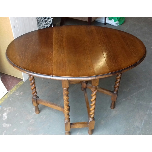 464 - 76 cm wide old oak barley twist oval gateleg table